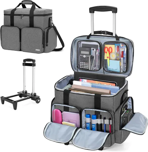 Vista 9 de CURMIO Bolsa Tote con Ruedas para Profesores con Compartimento Acolchado para Laptop de hasta 15.6 Pulgadas, Bolsa con Ruedas para Profesores