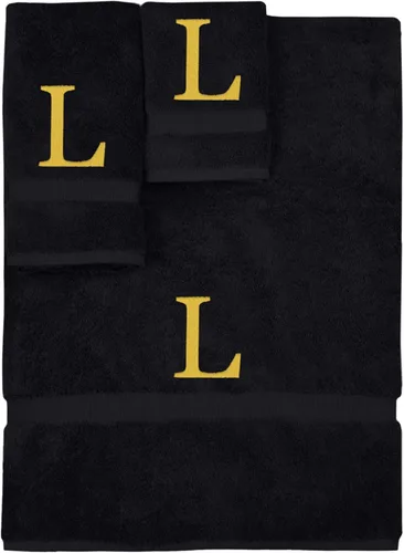 Vista 11 de Juego de toallas con monograma, regalo personalizado, juego de 3 - Letra de bloque dorada bordada en toalla - Extra absorbente 100% algodón turco