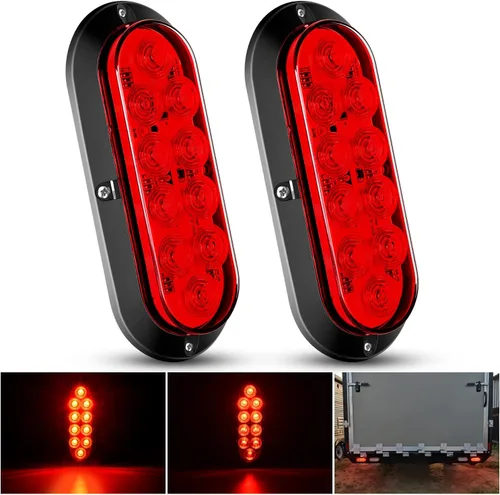 Vista 21 de Nilight Luz trasera ovalada de 6 pulgadas, 2 unidades, 35 LED, flecha, ámbar, luces de giro, montaje en superficie, impermeable, para caravana de 12