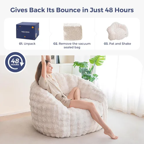 Vista 8 de MAXYOYO Puf gigante para adultos, puff grande con forma de concha, acogedora silla de sala de estar con relleno, sofá de suelo, sofá perezoso