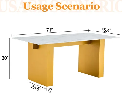 Vista 2 de Large Modern Rectangular Table with 0.4 inch Patterned Tabletop and Large Table Legs, Suitable for Kitchen, Dining Room, and Living Room 71 "* 35.4