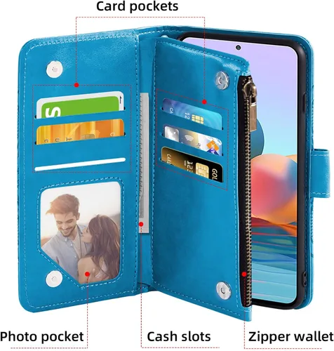 Vista 3 de Asuwish Compatible con Xiaomi Redmi Note 10 Pro Wallet Case y protector de pantalla de vidrio templado, soporte de cuero con tapa para tarjetero