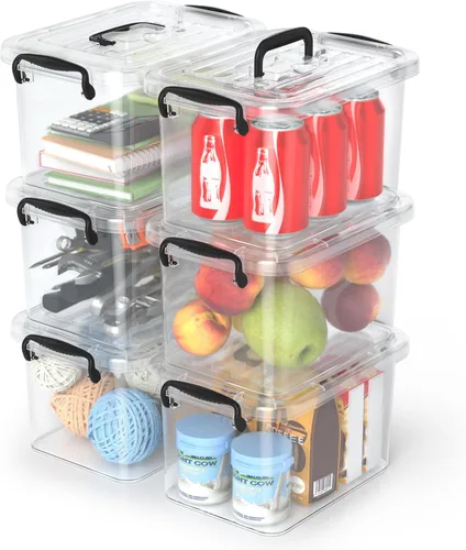 Contenedores de almacenamiento de plástico con tapas, paquete de 6 contenedores de almacenamiento transparentes de 6 cuartos de galón con tapas,