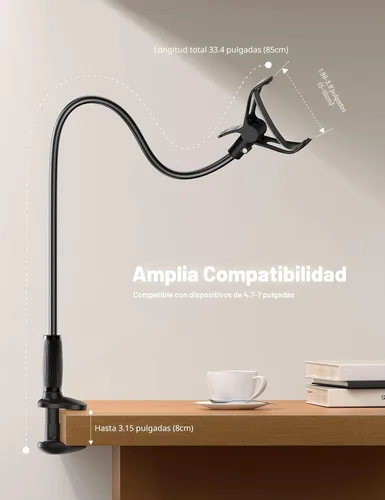 Vista 5 de Lamicall Soporte para Teléfono de Cuello de Cisne para Cama - [Clip Estable Mejorado] para Escritorio, Cabecera, Cama, Mesita de Noche, Mesa