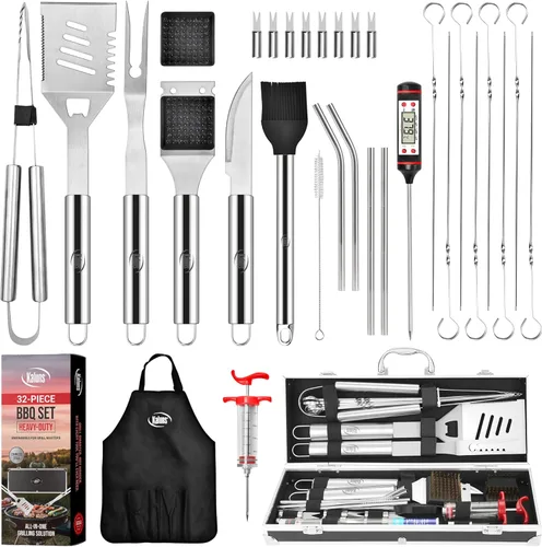 Vista 10 de Kaluns Accesorios para Barbacoa, Regalos para Papá para Navidad, Regalos para Barbacoa, Juego de Herramientas para Barbacoa de Acero Inoxidable