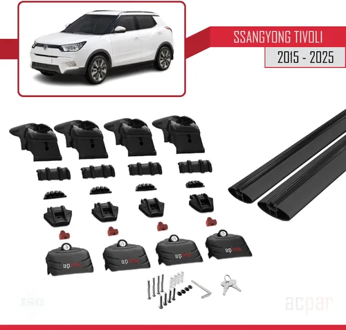 Vista 5 de Compatible con SsangYong Tivoli 2015-2024 ACE-2 Barra transversal de aluminio negro 2 barras