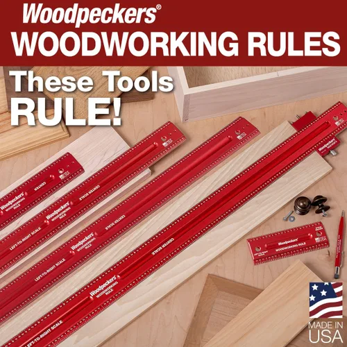 Vista 2 de Woodpeckers Regla de carpintería, 6 pulgadas, L2R y escala central grabada con láser, regla de carpintería de aluminio de precisión fabricada