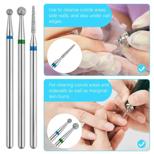 Vista 2 de Broca de cutícula, brocas de cutícula para uñas, 3 piezas, brocas de diamante para uñas de 3/32 pulgadas, máquina de lima de uñas eléctrica