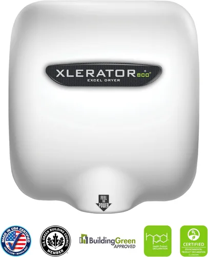 Vista 4 de XLERATOR eco XL-BW-ECO 1.1N Secador de manos comercial de alta velocidad, secador Excel, cubierta termoestable blanca, sensor automático, montaje