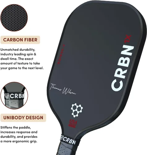 Vista 3 de CRBN Pickleball - X Series Power Paddle - Carbon Fiber Pickleball Paddle with Foam Injected Edges for Expanded Sweet Spot