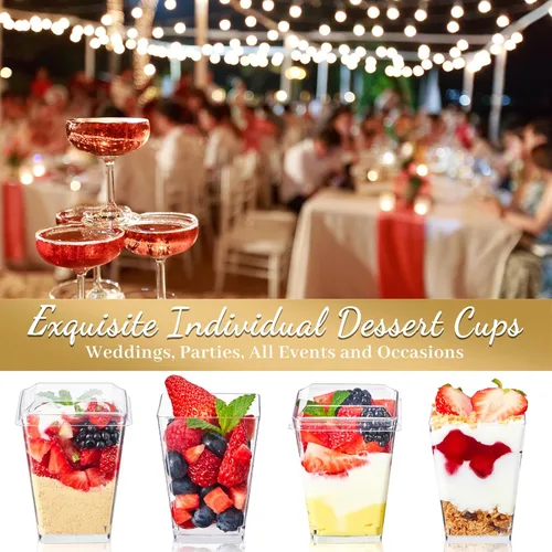 Vista 8 de TOFLEN Paquete de 100 Tazas de Postre de Plástico de 5 oz con Tapas para Fiestas, Mini Tazas de Postre con Cucharas Tazas Shooter de Postre