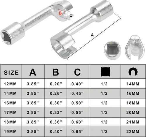 Vista 6 de WYNNsky Línea zócalo diesel del inyector, 1/2" impulsión, llave 12 14 16 17 18 19 para la mayoría de los motores diesel