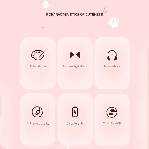 Vista 6 de Auriculares de oreja de gato Bluetooth 50 lindos auriculares de gato plegables de alta fidelidad efecto estéreo efecto de luz arcoíris efecto de luz