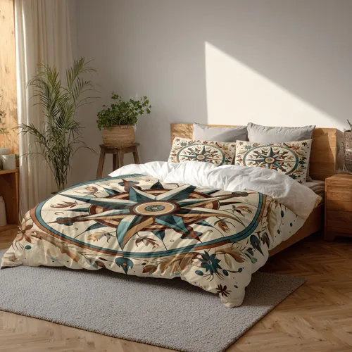 Batmerry Compass Rose Twin Size 3 Pieces Bedding Duvet Cover Sets, Soft Fluffy Floral Themed Design 100% Cotton Printed Duvet Cover for All Season