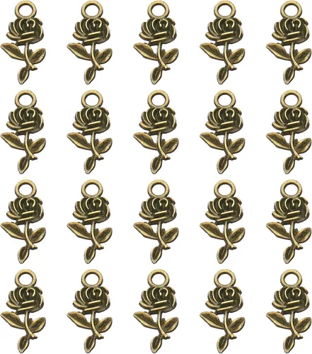 PATIKIL 50 piezas de dijes de rosas Mini Rose Flower Pendant Charm Bulk Vintage Metal DIY para hacer joyas, pulseras, aretes, collares