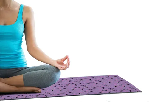 Vista 2 de Ambesonne Cat Yoga Mat Towel, Funky Romantic Pattern with Little Hearts Funny Jumping Black Cat Characters, Non-Slip Sweat Absorbent Yoga Pilates