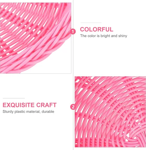 Vista 8 de Cesta de frutas para encimera de cocina: 1 bandeja de frutas tejida de plástico rosa para aperitivos, pan y almacenamiento decorativo, cesta