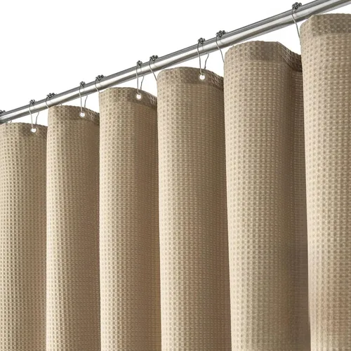 Vista 604 de Cortina de ducha de tela Dynamene verde oscuro - Cortinas de baño de tela de nido de abeja texturizadas resistentes, juego de cortinas de baño