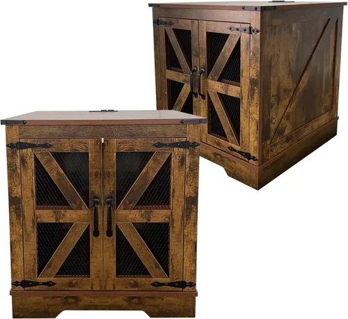 Vista 34 de Juego de mesa auxiliar de granja con estación de carga, mesas de sala de estar con almacenamiento oculto, mesas de noche cuadradas de madera, mesita