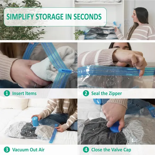 Vista 7 de Cozy Essential Bolsas de almacenamiento al vacío de viaje con bomba USB recargable inalámbrica, bolsas ahorradoras de espacio para equipaje, maleta