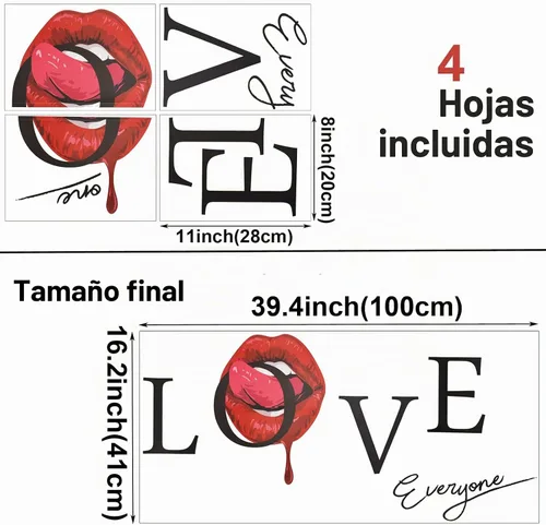 Vista 2 de Maydahui Pegatina de pared de lengua de labios rojos sexys, besos labios