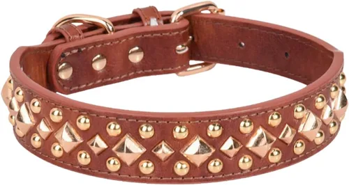 Vista 16 de Serijoars Collar para perro con pinchos, de piel sintética suave con remaches de hongos, collar ajustable para cachorros (XS, marrón)