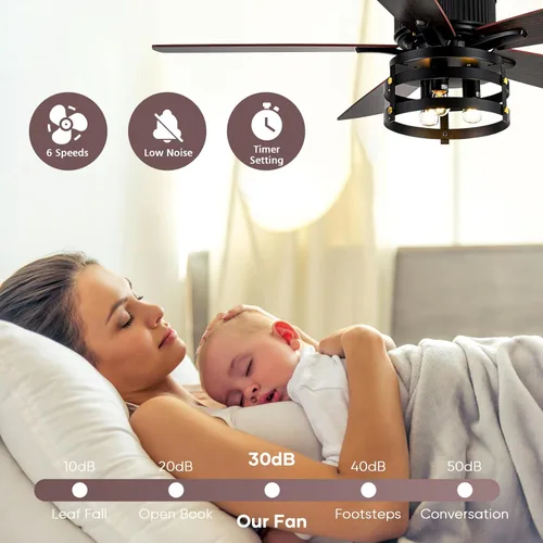 Vista 6 de Farmhouse Ceiling Fan with Light and Remote, 52 Inch Indoor Outdoor Ceiling Fans for Patios, Rustic Ceiling Fan with 5 Dual Finish Blades