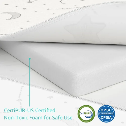 Vista 4 de YENING Colchón de bambú Pack and Play, transpirable, 38 x 26 pulgadas, impermeable, colchón de bebé para Pack N Play, cubrecolchón impermeable