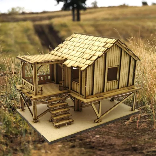 Vista 5 de 1/72 Cabina de madera rompecabezas 3D de madera colección de adornos ensamblaje DIY modelo juguete escena arquitectónica para decoración de escena