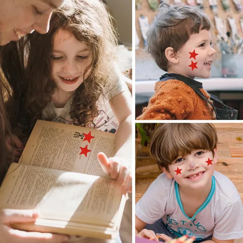 Vista 5 de Paquete de 960 20 hojas de calcomanías de estrella roja, calcomanías de recompensa de 0.6 pulgadas de diámetro para niños, cara, tabla de Rojo