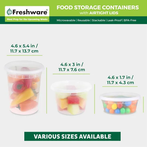 Vista 3 de Freshware Contenedores de almacenamiento de alimentos con tapas [60 unidades de 8, 16, 32 onzas, 20 juegos de cada tamaño] Contenedores de plástico