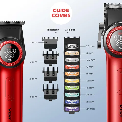 Vista 5 de VGR Juego de cortapelos profesional 3 en 1, recortadora de pelo, afeitadora de aluminio, kit de corte de pelo inalámbrico con potente motor