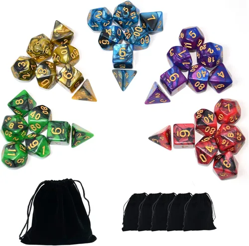 Vista 12 de SmartDealsPro Juegos de dados poliédricos retro con bolsas para D&D DND RPG MTG Dungeon and Dragons Tabla de mesa Roll Juegos D4 D6 D8 D10 D% D12 D20
