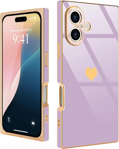Vista 10 de Funda compatible con iPhone 11, rectangular, bonita carcasa dorada chapada en oro, de lujo, con corazón de amor, para mujeres y niñas, a prueba