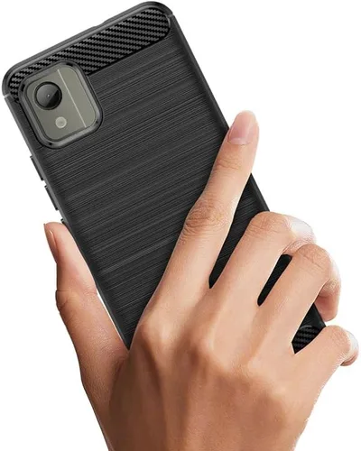 Vista 2 de Funda para Nokia C110 con protector de pantalla HD, antideslizante, absorción de impactos, flexible TPU fibra de carbono, parachoques de goma suave