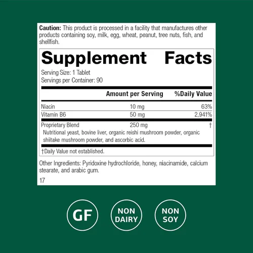 Vista 2 de Proceso estándar B6-niacinamida: metabolismo energético, salud cardíaca y suplemento de digestión con vitamina B6, niacina, ácido ascórbico, hongo