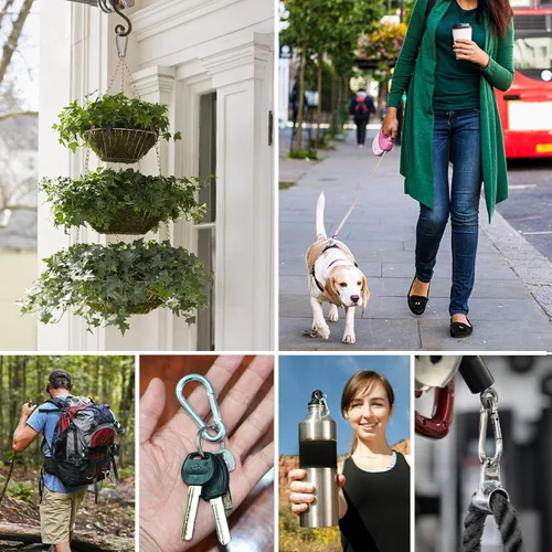 Vista 4 de Mosquetón, 10 mosquetones de acero inoxidable de 2.36 pulgadas. Clips de mosquetón pequeños, gancho de resorte, clips de mosquetón de bloqueo