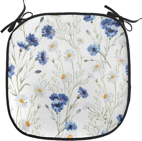 Vista 72 de Lunarable Juego de 4 cojines de asiento para silla, diseño de pétalos de flores de iris florecientes, arte de forma desgastada, acolchado de asiento