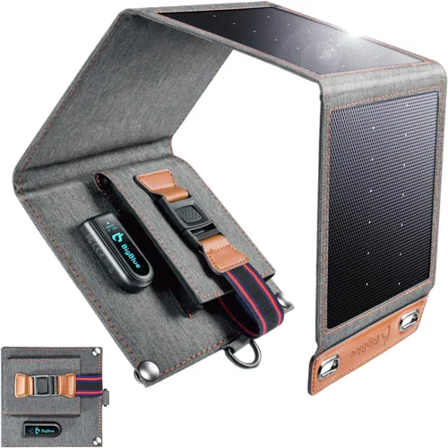 Vista 10 de BigBlue Cargador de panel solar de 28W con USB-C dual y USB-A, cargador solar portátil para teléfono para acampar, hacer senderismo, hacer mochila