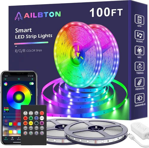 Vista 8 de Tira de luces LED, tiras de luz LED de 20 pies, sincronización de música, cambio de color, tira LED RGB con micrófono integrado, control