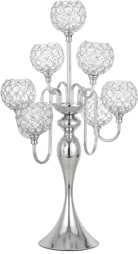 Vista 11 de Candelabro dorado de 5 brazos de 26 pulgadas de alto, candelabros con cuentas de cristal para centro de mesa, boda, fiesta, cena, eventos formales