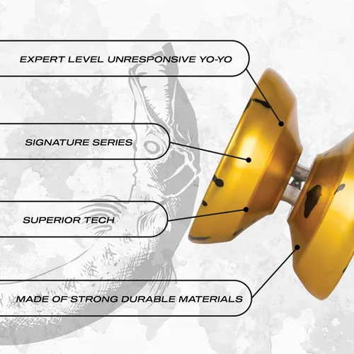 Vista 4 de Duncan Toys Barracuda - Yoyó sin respuesta de nivel profesional, rodamiento cóncavo y cuerpo de aluminio, dorado con salpicaduras
