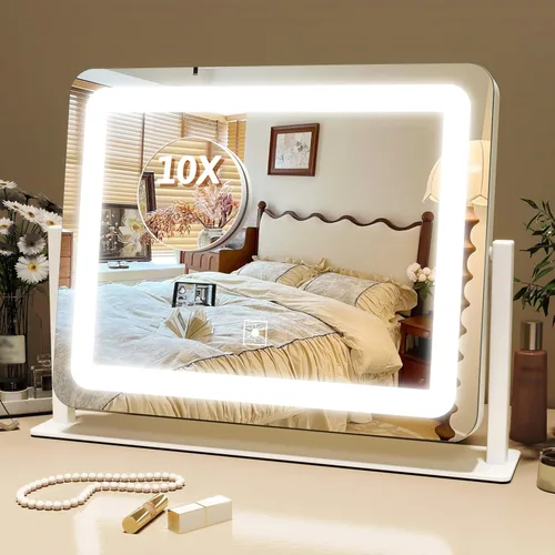 Vista 16 de FENNIO Espejo de tocador con luces – Espejo de maquillaje con luz LED de 15"x12.6", espejo de maquillaje grande con luces, pantalla táctil