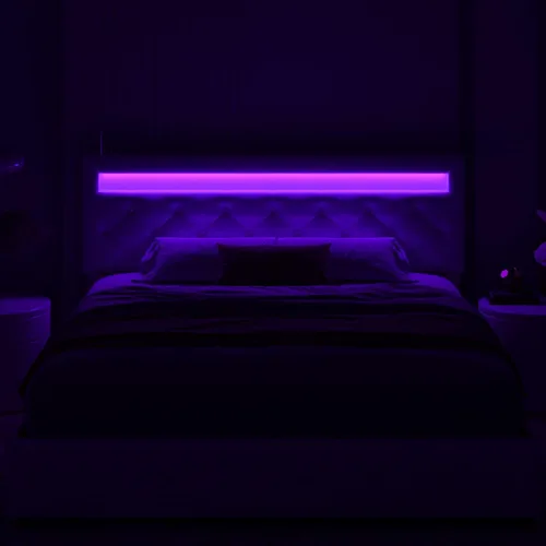 Vista 8 de Keyluv Base de cama LED tapizada tamaño King con 4 cajones de almacenamiento y cabecera capitonada ajustable con botón de cristal plataforma