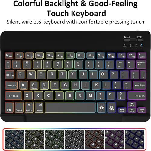 Vista 5 de Qoosea Para Samsung Galaxy Tab S9 Teclado Inalámbrico con S Pen Holder Bluetooth 7 Colores Retroiluminado Teclado Desmontable para Galaxy Tab S9 11