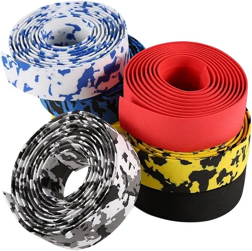 Vista 4 de VGEBY Cinta de manillar de corcho para ciclismo, correa de mango de esponja con 2 tapones (azul+blanco)