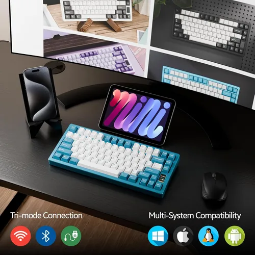 Vista 7 de Chilkey ND75 Aluminum Keyboard 75% Percent Wireless Gaming Mechanical Keyboard with LCD Screen, Quick Assembly, BT2.4GUSB-C, Hot Swappable Per-Key