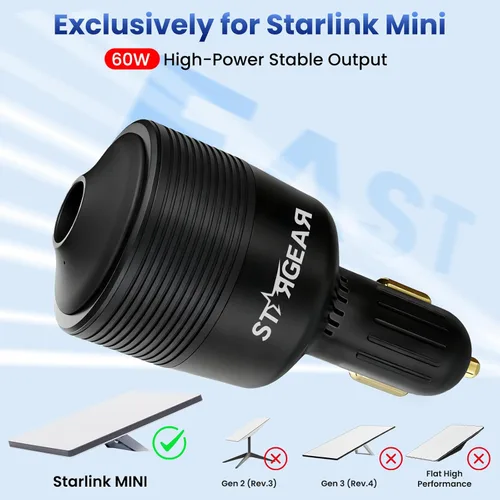 Vista 3 de Adaptador Mini Starlink para Coche 12V a 24V CC Convertidor de Aumento con Adaptador de Encendedor de Cigarrillos de Coche de 60W, Adaptadores