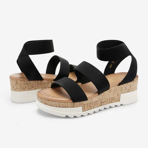 Vista 2 de DREAM PAIRS Sandalias de plataforma planas para mujer con correa al tobillo y punta abierta