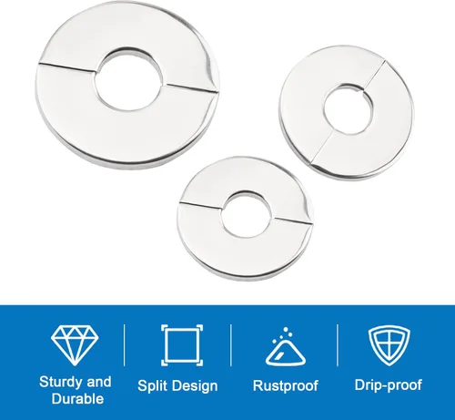 Vista 3 de INCREWAY Brida dividida de pared, 4 piezas de placa redonda de escudo de acero inoxidable, kit de repuesto y reparación de brida dividida para tubo
